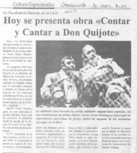 Hoy se presenta obra "Contar y cantar a Don Quijote"