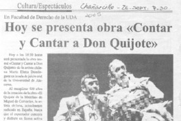 Hoy se presenta obra "Contar y cantar a Don Quijote"