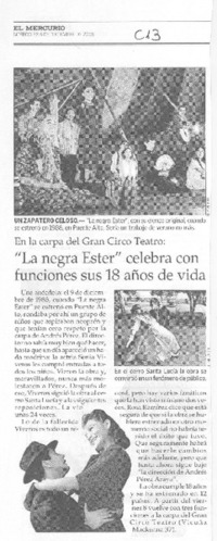 "La Negra Ester" celebra con funciones sus 18 años de vida