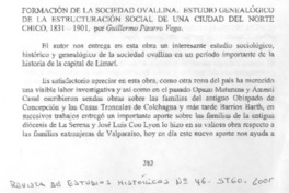 Formación de la sociedad ovallina. Estudio genealógico de la estructuración social de una ciudad del norte chico, 1831-1901