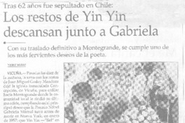 Los restos de Yin Yin descansan junto a Gabriela