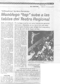 Monólogo "top" sube a las tablas del Teatro Regional