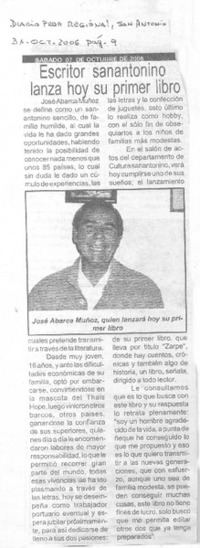 Escritor sanantonino lanza hoy su primer libro