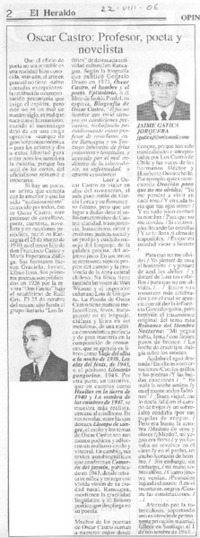 Oscar Castro: profesor, poeta y novelista