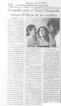 Compañía para el Teatro Clusurado estrena El Rucio de los cuchillos