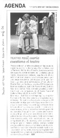 Teatro Raúl Osorio cuestiona el teatro