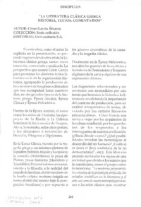 "La literatura clásica griega, historia, textos, comentarios"