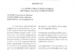 "La literatura clásica griega, historia, textos, comentarios"