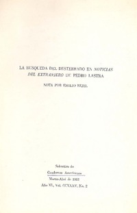 La búsqueda del desterrado en Noticias del extranjero de Pedro Lastra