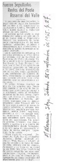 Fueron sepultados restos del poeta Rosamel del Valle
