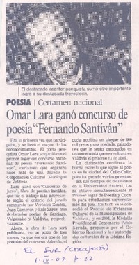 Omar Lara ganó concurso de poesía "Fernando Santiván"