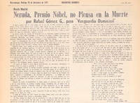 Neruda, Premio Nobel no piensa en la muerte (entrevista)