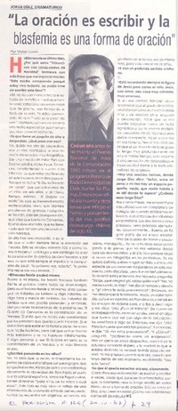 "La oración es escribir y la blasfemia es una forma de oración" (entrevista)