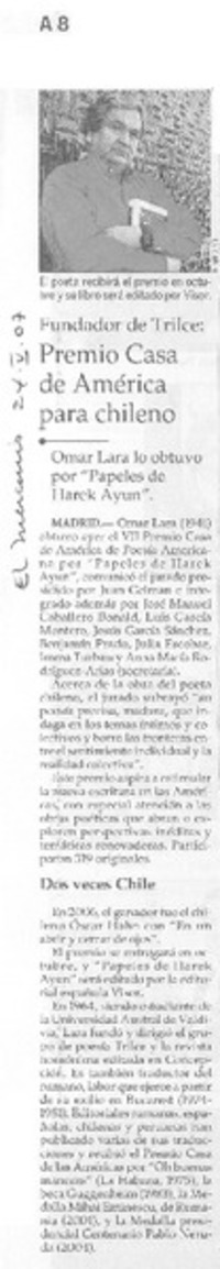 Premio Casa de América para chileno