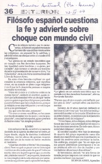 Filósofo español cuestiona la fe y advierte sobre choque con mundo civil