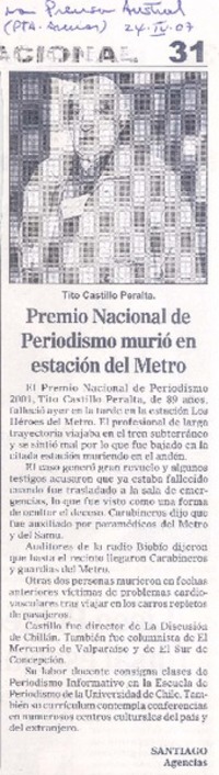 Premio Nacional de Periodismo murió en estación del Metro