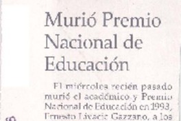 Murió Premio Nacional de Educación