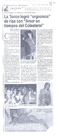 La Tocco logró "orgasmos" de risa con "Amor en tiempos del colesterol"