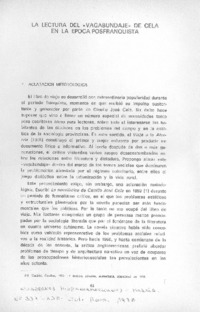 La lectura del "vagabundaje" de Cela en la época postfranquista