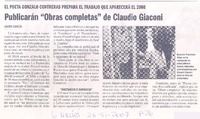 Publicarán "Obras completas" de Claudio Giaconi