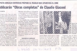 Publicarán "Obras completas" de Claudio Giaconi