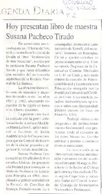 Hoy presentan libro de maestra Susana Pacheco Tirado