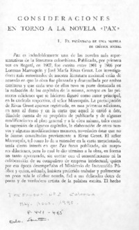 Consideraciones en torno a la novela "Pax"