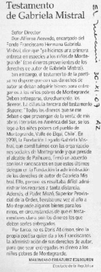 Testamento de Gabriela Mistral