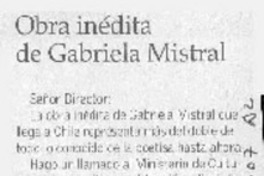 Obra inédita de Gabriela Mistral