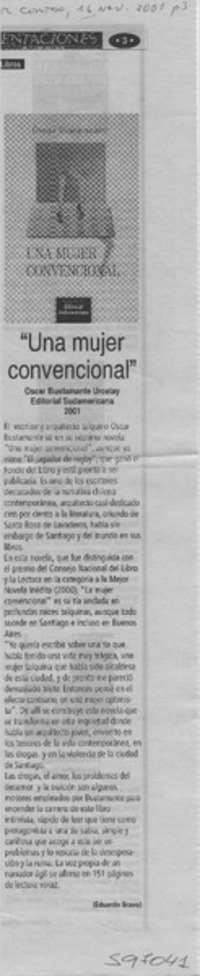 "Una mujer convencional"  [artículo] Eduardo Bravo