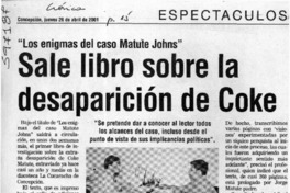 Sale libro sobre la desaparición de Coke  [artículo]