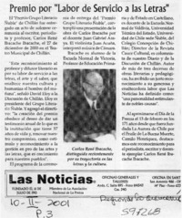 Premio por "Labor de Servicio a las Letras"  [artículo]