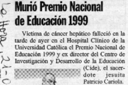 Murió Premio Nacional de Educación 1999  [artículo]
