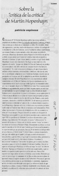 Sobre la "crítica de la crítica" de Martín Hopenhayn