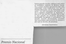 Premio Nacional de Periodismo  [artículo] Abraham Santibáñez