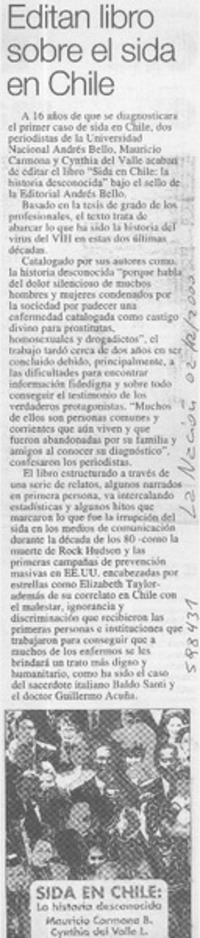 Editan libro sobre el sida en Chile  [artículo]