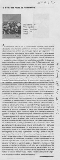 El hoy y las rutas de la memoria  [artículo] Patricia Espinosa