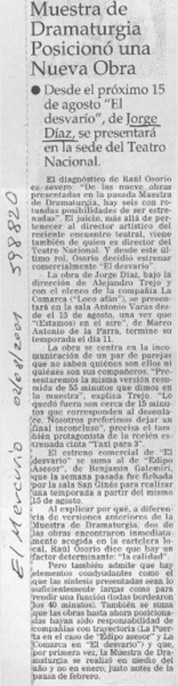 Muestra de dramaturgia posicionó una nueva obra  [artículo]