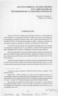 Apuntes sobre el teatro chileno en la década del 60, testimonios de cuatro protagonistas  [artículo] Alejandra Costamagna C.