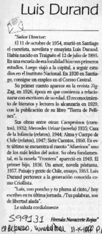 Luis Durand  [artículo] Hernán Navarrete Rojas