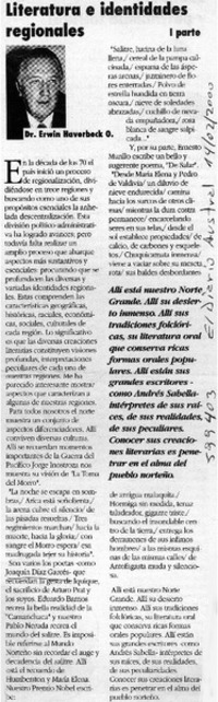 Literatura e identidades regionales, I parte  [artículo] Erwin Haverbeck O.
