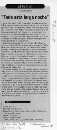 "Toda esta larga noche"  [artículo] Flavia Radrigán