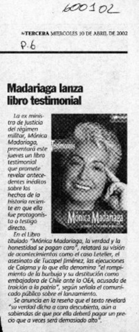 Madariaga lanza libro testimonial  [artículo]