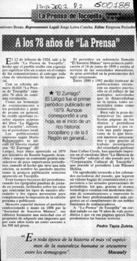 A los 78 año de "La Prensa"  [artículo] Pedro Tapia Zuleta