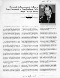 Homenaje de la masonería chilena al Gran Maestro de la Gran Logia de Chile, Jorge Carvajal Muñoz  [artículo] Jorge Flisfisch B.
