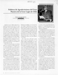 Palabras de agradecimiento del Gran Maestro de la Gran Logia de Chile  [artículo]