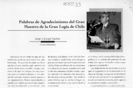 Palabras de agradecimiento del Gran Maestro de la Gran Logia de Chile  [artículo]