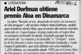 Ariel Dorfman obtiene premio Aloa en Dinamarca  [artículo]