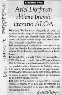 Ariel Dorfman obtiene premio literario Aloa  [artículo]