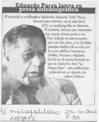 Eduardo Parra lanza su prosa autobiográfica  [artículo]